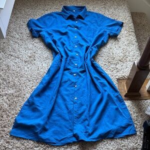 Elegant Blue Midi Shirt Dress